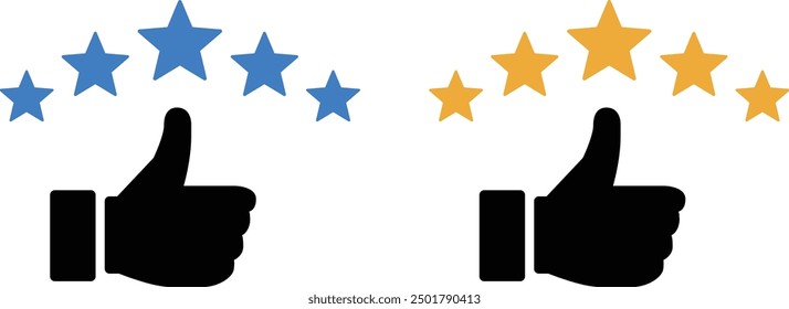 star and thumbs up hand icon set