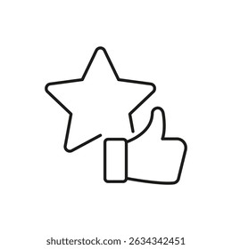 Star And Thumbs Up Line Icon. Quality Approval And Positive Feedback Outline Symbol. Customer Satisfaction And Rating Concept. Editable Stroke. Isolated Vector Illustration.