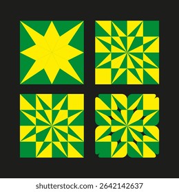 Star tile layout. Yellow green pattern. Vector geometric blocks. Abstract symmetric design.