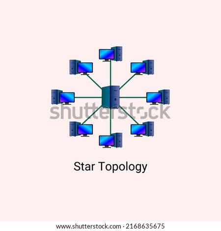 Star topology network vector illustration, in computer network technology concept