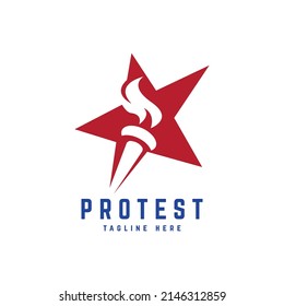 star and torch fire logo concept for protest community awareness concept
