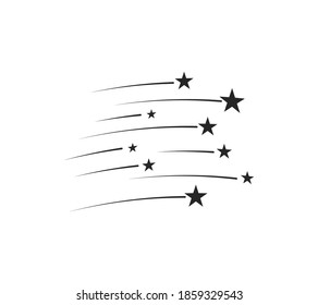 Star trail, group. Flying comet, sparks, fireworks. silhouette. A vector object on an isolated background.