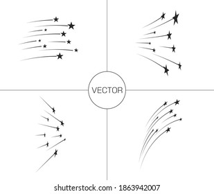Star trail, group. Set. Flying comet, silhouette. A vector object on an isolated background.