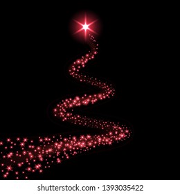Star trail isolated black background. Red light comet, glittering sparkle. Twinkle glitter shooting. Magic effect, wave Christmas decoration. Abstract stardust Vector illustration