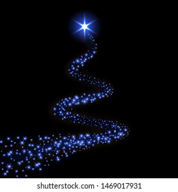 Star trail isolated black background. Blue magic light comet, glittering sparkles. Twinkle glitter shooting. Magical effect, wave Christmas decoration. Abstract stardust Vector illustration