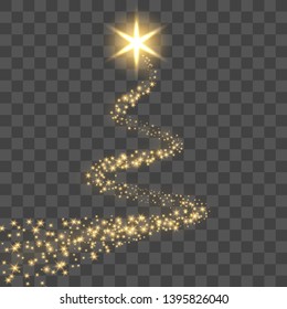 Star trail isolated black transparent background. Gold light comet, golden glittering sparkle. Twinkle glitter shooting. Magic effect, wave Christmas decoration. Abstract stardust Vector illustration