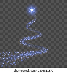 Star trail isolated black transparent background. Blue magic light comet, glittering sparkle. Twinkle glitter shooting. Magical effect wave Christmas decoration. Abstract stardust Vector illustration