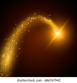 Star trail with particles. Vector illustration. Magic light
