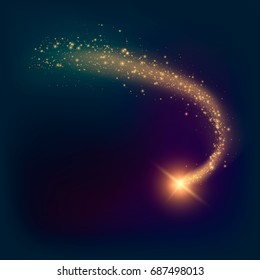 Star trail with particles. Vector illustration. Magic light