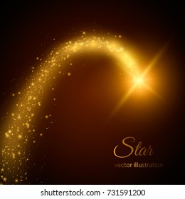 Star trail with particles. Vector illustration. Magic light