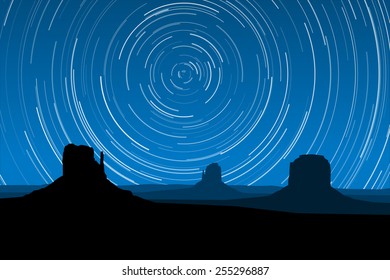 Star Trails At Monument Valley, Arizona, EPS10 Vector