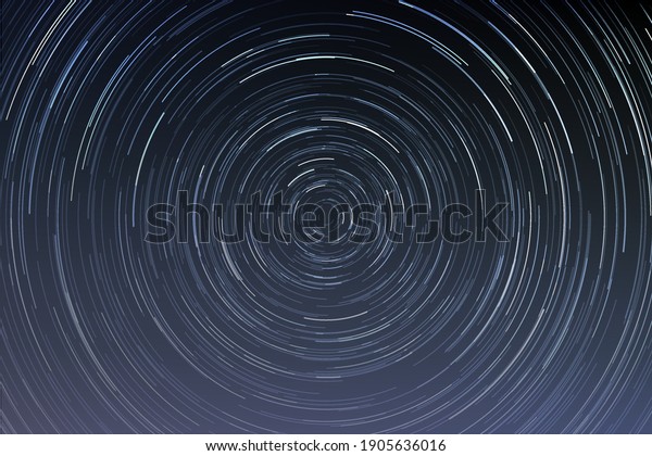 Star trails in a night sky, long exposure\
style realistic circular star arcs pattern, star motion due to\
Earth\'s rotation a vector\
illustration