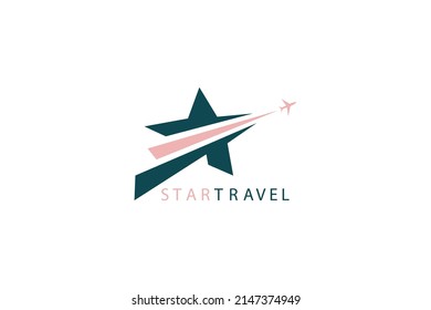 Star travel logo vector design. Star plane travel logo template design.