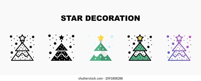 Star with tree christmas decoration icon designed in outline flat glyph filled line and gradient. Perfect for website mobile app presentation and any other projects. Enjoy this icon for your project.