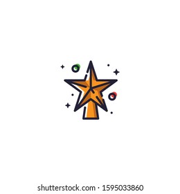 Star Tree Vector Icon Illustration. Merry Christmas. Filled Outline Style. Sticker. Decoration.