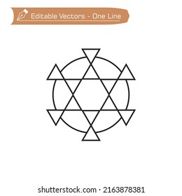 Star triangle line icon in circle on white background. EPS10 vector illustration for banner, web, design element, template, postcard. Black thin line of star icon.
