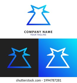 Logo-Design von Stern und Dreieck mit blauem Farbverlauf