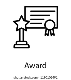 Star trophy and certificate together giving meaning to achievement icon 