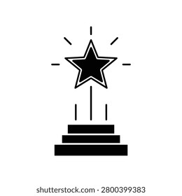 Star trophy pedestal icon in black and white vector style, symbol for expert award, excellence, achievement, and recognition