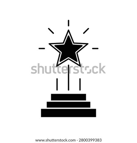 Star trophy pedestal icon in black and white vector style, symbol for expert award, excellence, achievement, and recognition