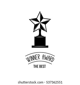 Star trophy standing on white long shelf. Winner Award. Vector illustration isolated on white background