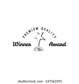Star trophy standing on white long shelf. Winner Award. Vector illustration isolated on white background