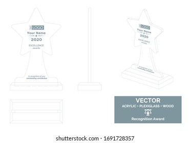 Plantilla de vectores Star Trophy, Premio a la distinción de trofeos de negocios, Premio al reconocimiento corporativo