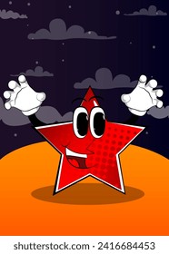 Star is trying to scare you. Funny and cute cartoon character, with anthropomorphic face.