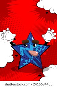 Star is trying to scare you. Funny and cute cartoon character, with anthropomorphic face.