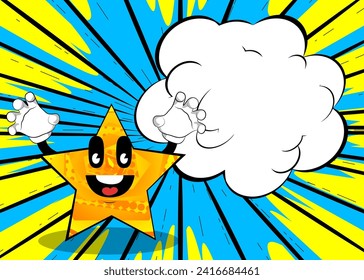 Star is trying to scare you. Funny and cute cartoon character, with anthropomorphic face.
