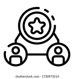 Star and two avatars icon. Outline star and two avatars vector icon for web design isolated on white background