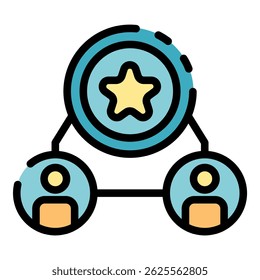 Star and two avatars icon. Outline star and two avatars vector icon color flat isolated
