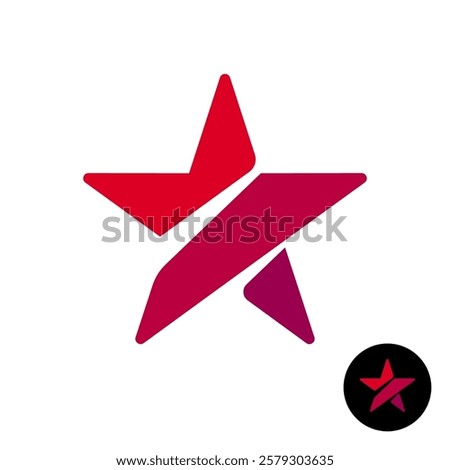 Star with two diagonal stripes colorful logo. Military or memory symbol of honor. Origami stylized design.