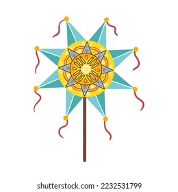 A star from the Ukrainian nativity scene. A traditional attribute of the Christmas rite of caroling. Vector illustration in simple cartoon hand drawn style. Isolate on a white background