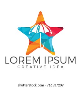 Star and umbrella vector logo design.