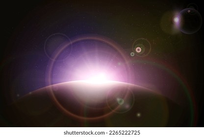 Star universe background, Stardust in deep universe, Milky way galaxy, Vector Illustration. Dark sky background.Space sunrise, good morning world. Sunrise with rays and lens flare.