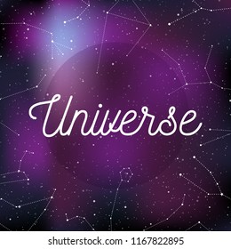 Star universe background. Zodiac constellations. Word: "Universe". Vector illustration