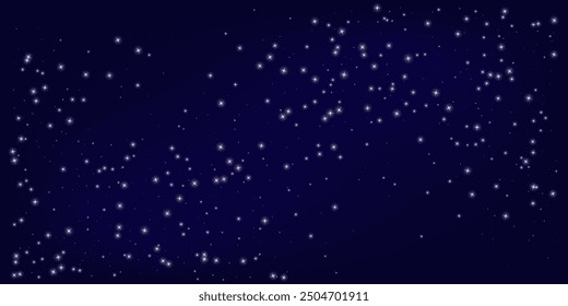 Universo de estrellas noche cielo azul fondo negro con estrellas brillantes y polvo cósmico. Ilustración vectorial realista. Vastedad y magia del universo, perfecto para el diseño de fantasía.