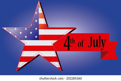 a star with the usa flag, a ribbon and a bordered line for independence day