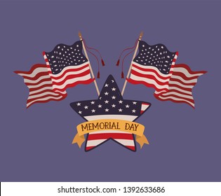 star with usa flags of memorial day emblem