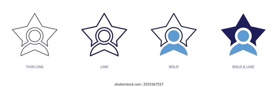 Star user icon in 4 different styles. Thin Line, Line, Bold, and Bold Line. Duotone style. Editable stroke.