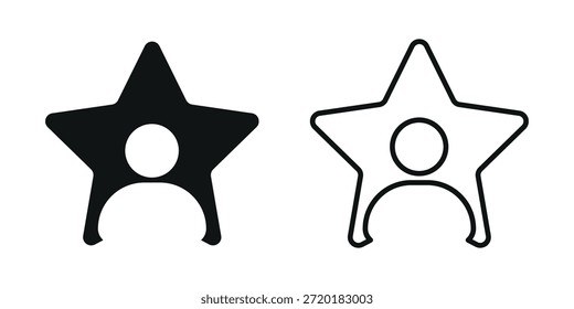 Icono de usuario de estrella con persona dentro de la forma de estrella, que representa al miembro destacado, al mejor rendimiento, a la calificación, al logro y al concepto de reconocimiento