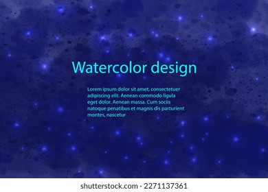 star vector dark blue space background with constellations and clouds. Watercolor night sky inspirational illustration