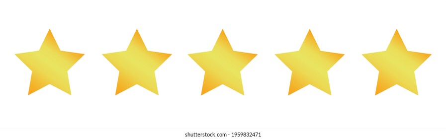 Star vector Five gold stars customer product rating review. Golden yellow gradient icon for apps and websites. Vector illustration