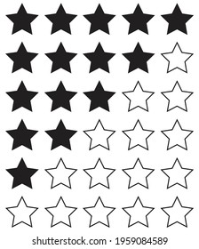Star vector Five stars customer product rating review black flat icon for apps and websites. Vector illustration