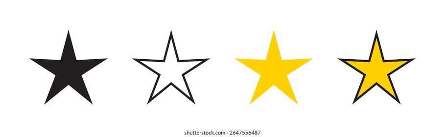 Star vector icon set. Black and golden star vector icons collection. Flat and outline style stars isolated on white background for rating, awards, and decorative design.