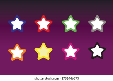 Conjunto de iconos del vector de estrella. Colección de diseño de iconos para el juego, diseño para la aplicación, interfaz, desarrollo de juegos, interfaz de usuario.