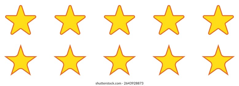 Star vector icon set illustration. Five stars customer product review icon set, featuring yellow 5-star rating flat icons for apps and websites. Represents quality, customer rating and feedback. 