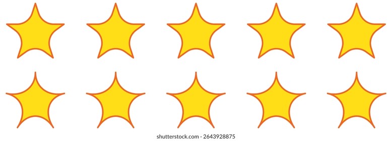 Star vector icon set illustration. Five stars customer product review icon set, featuring yellow 5-star rating flat icons for apps and websites. Represents quality, customer rating and feedback. 