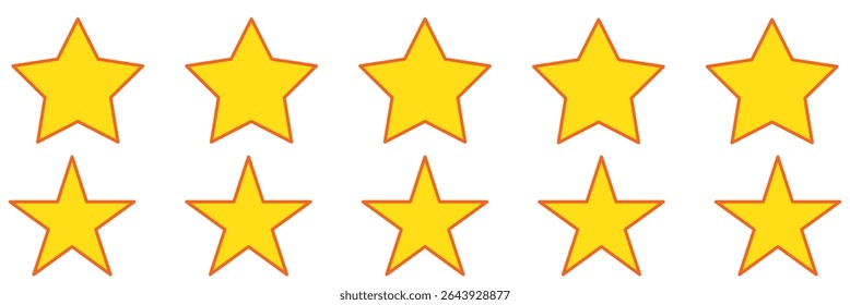 Star vector icon set illustration. Five stars customer product review icon set, featuring yellow 5-star rating flat icons for apps and websites. Represents quality, customer rating and feedback. 